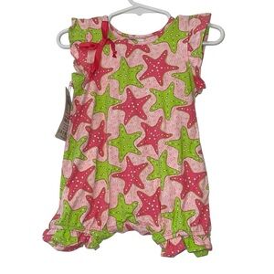 Vtg Flap happy Starfish Print Baby Romper pink green nwt sz 12m